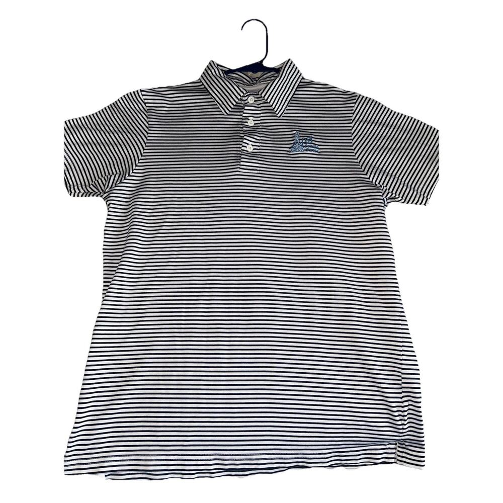 Boys Garb Polo Golf Shirt Prairie Dunes XL 11-12 Navy White Stripe Performance